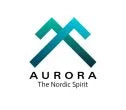 Aurora Nordic Spirit Logo mit stilisierten Bergen in Grün-Blau.