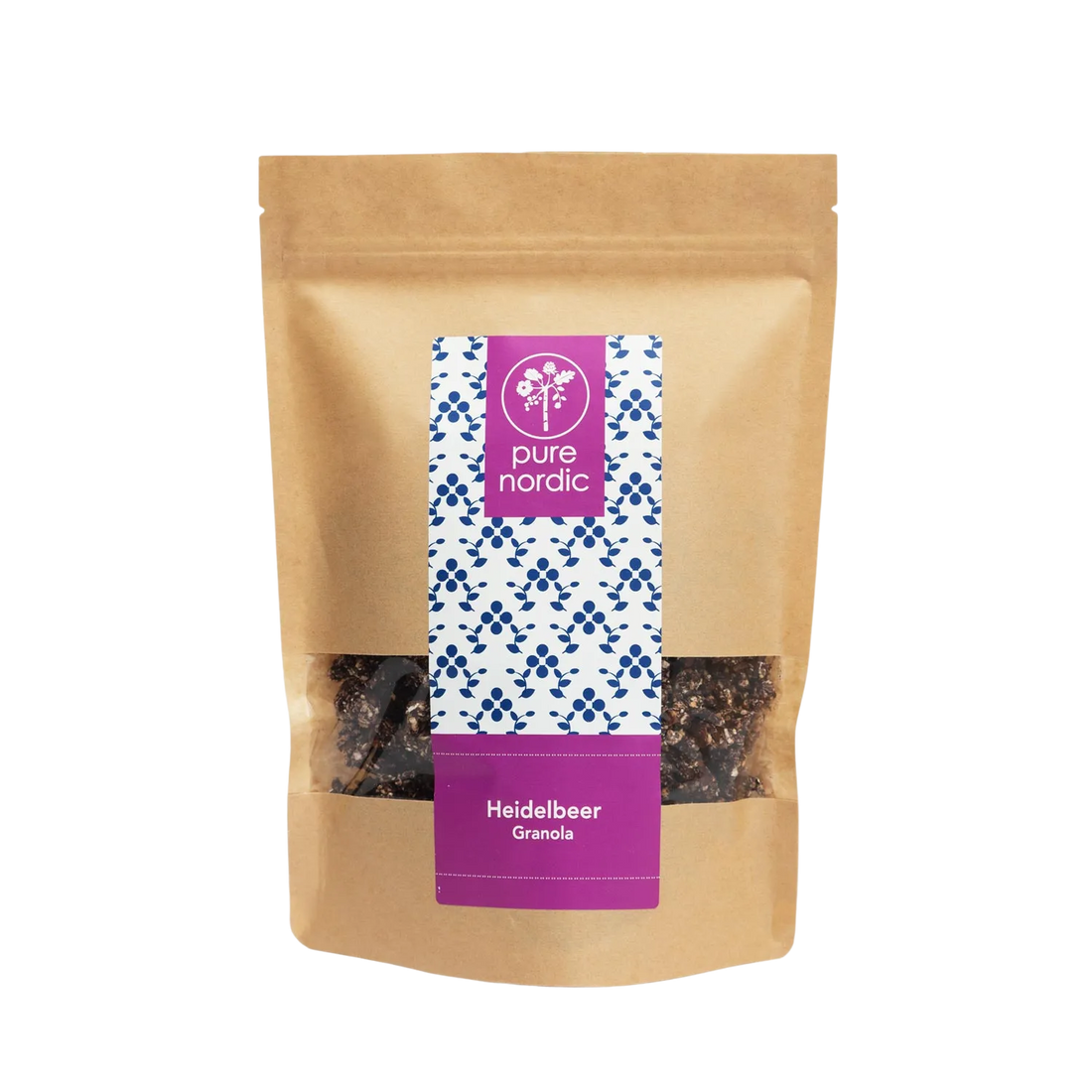 Eine Tüte mit Pure Nordic Heidelbeer-Granola.
