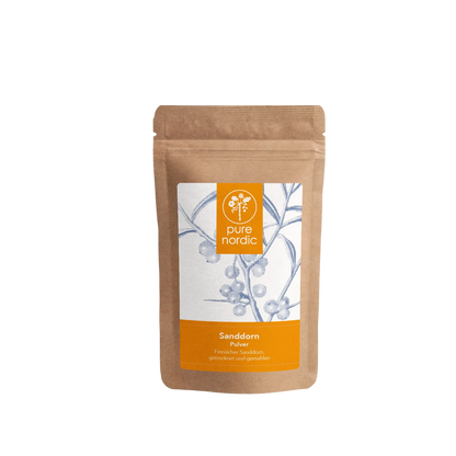 Eine Tüte mit Pure Nordic Sanddornpulver.