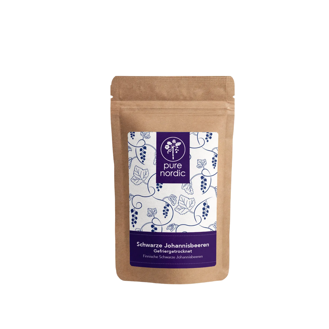 Verpackung von Pure Nordic mit gefriergetrockneten schwarzen Johannisbeeren