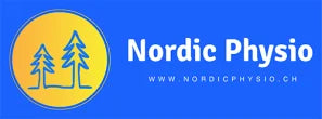 Nordic Physio Logo mit blauem Hintergrund und gelbem Kreis