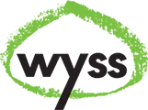 Wyss Garten Logo mit schwarzem Schriftzug in einem grünen Blatt-Symbol